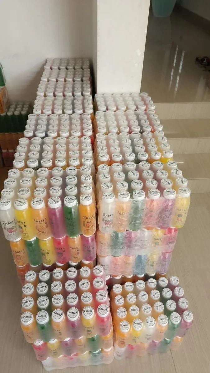 Cases of Kabeez bottles stacked and ready at the Advaitha stockroom